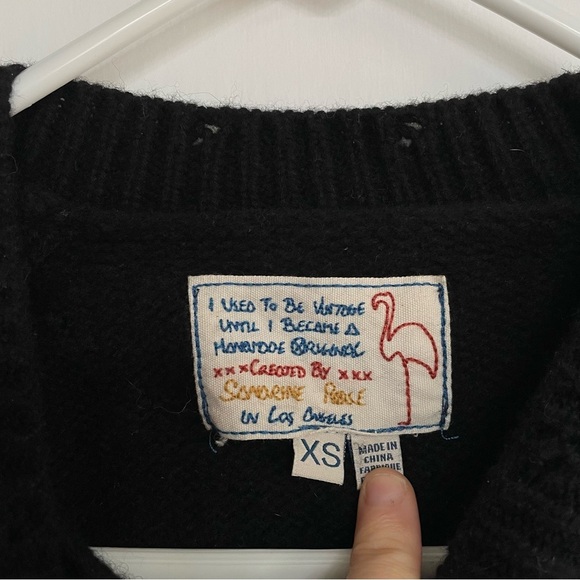 70% Wool 30% Cashmere Upcycled Reworked Black Sweater with Yellow Distressed XS - Picture 5 of 10